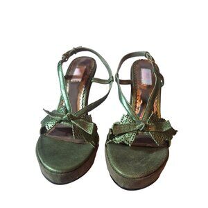 Jlo Jocelyn Womens Green Wedge Sandals Size 9.5 With Bow Details